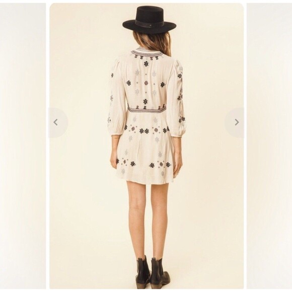 Free People Stargazer Mini Dress Beige Medium Embroidered Gauzy OB507864 - Picture 4 of 12